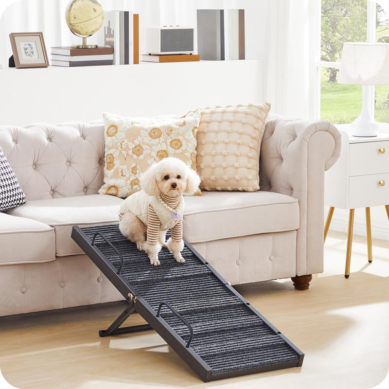 MAHANCRIS 39.8'' Long Foldable Dog Ramp for Couch & Car, 5 Adjustable Heights from 11.6" to 23.2" with Anti-Slip Mat & Safety Rails, for Dogs up to 50 Lbs