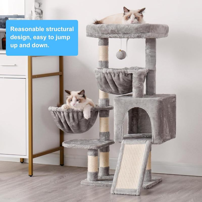Cat Tree, Cat Tower for Indoor Cats, Cat House with Large Padded Bed, Cozy Condo, Hammocks, Sisal Scratching Posts, Big Scratcher