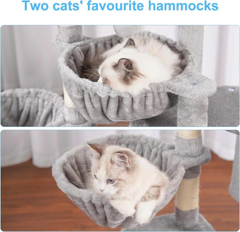 Cat Tree, Cat Tower for Indoor Cats, Cat House with Large Padded Bed, Cozy Condo, Hammocks, Sisal Scratching Posts, Big Scratcher