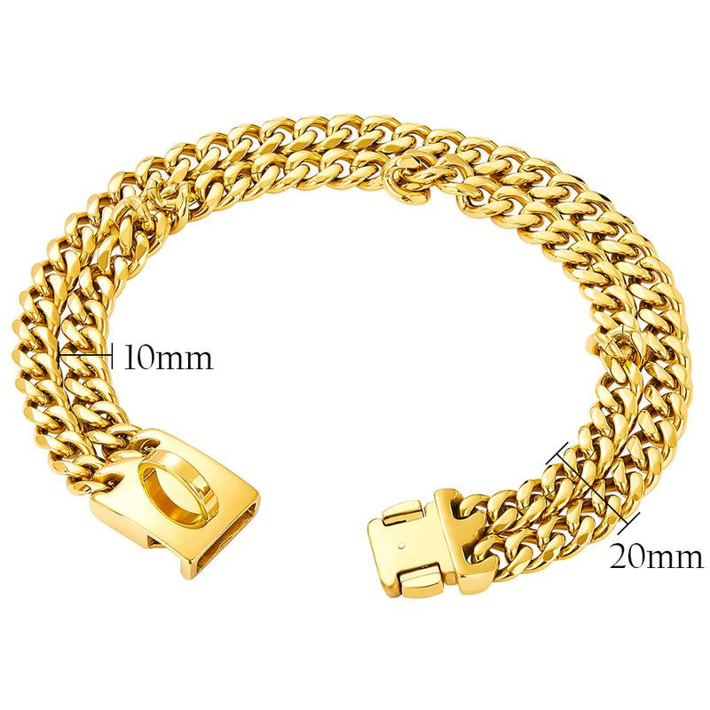 Double Row Six-Sided Polished Gold Dog Chain Stainless Steel Metal Chain Pet Dog Collar