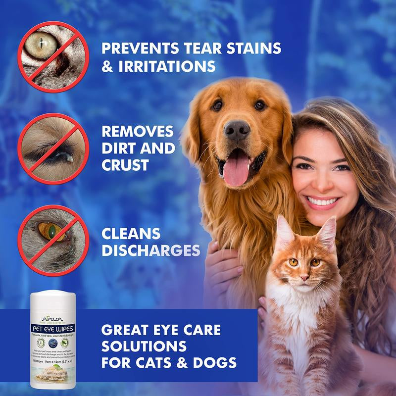 Arava Natural Pet Eye Wipes for Dogs Cats Puppies & Kittens - 100 Count - Cat Dog Eye Wipes for Discharge and Crust - Removes Dirt, Prevents Tear Stains