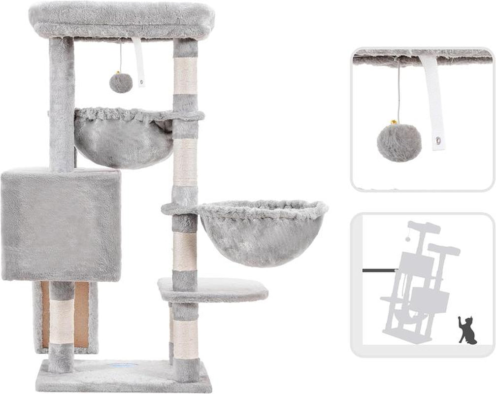 Cat Tree, Cat Tower for Indoor Cats, Cat House with Large Padded Bed, Cozy Condo, Hammocks, Sisal Scratching Posts, Big Scratcher