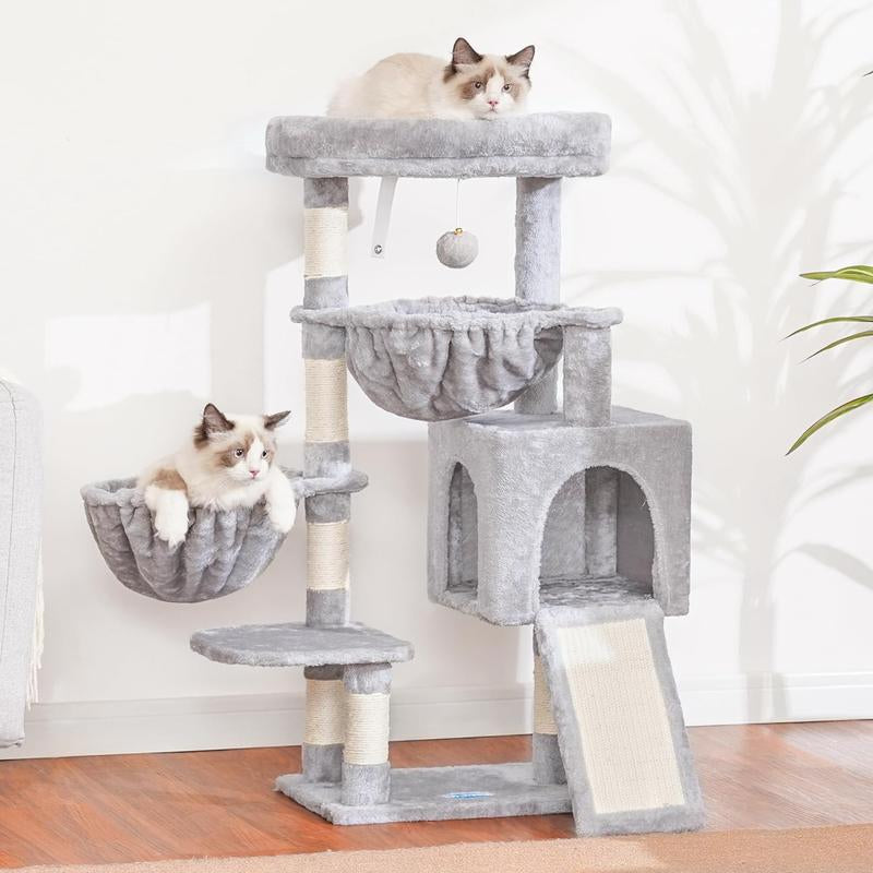 Cat Tree, Cat Tower for Indoor Cats, Cat House with Large Padded Bed, Cozy Condo, Hammocks, Sisal Scratching Posts, Big Scratcher