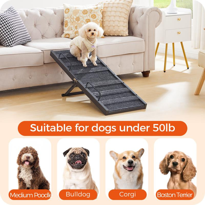 MAHANCRIS 39.8'' Long Foldable Dog Ramp for Couch & Car, 5 Adjustable Heights from 11.6" to 23.2" with Anti-Slip Mat & Safety Rails, for Dogs up to 50 Lbs