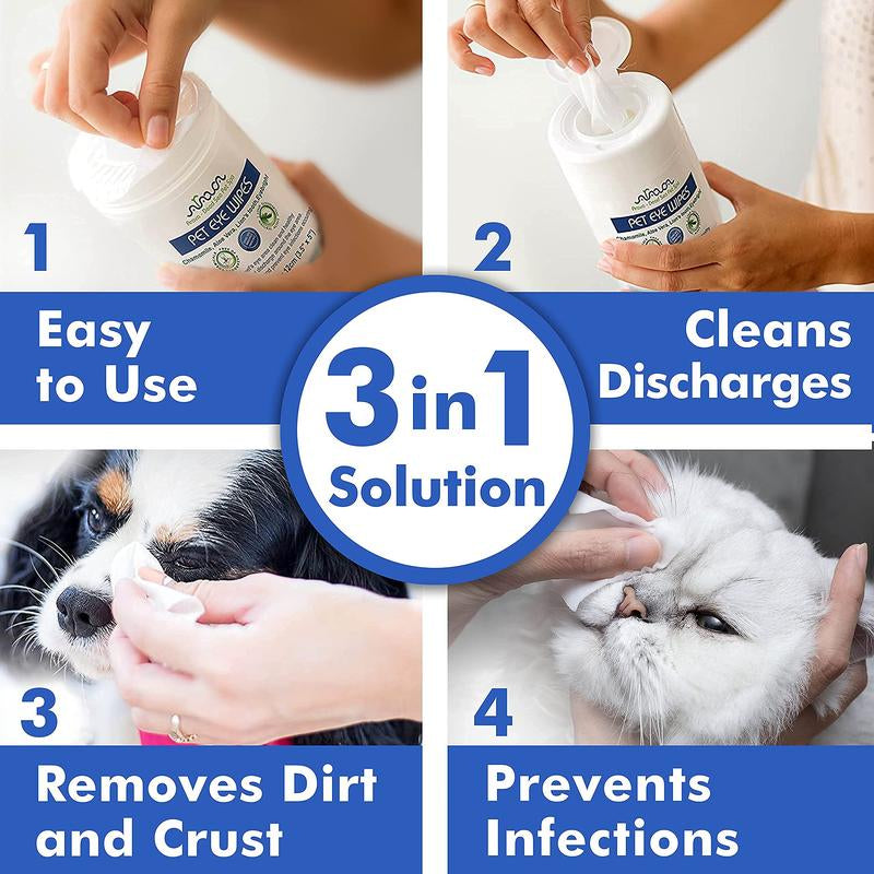 Arava Natural Pet Eye Wipes for Dogs Cats Puppies & Kittens - 100 Count - Cat Dog Eye Wipes for Discharge and Crust - Removes Dirt, Prevents Tear Stains