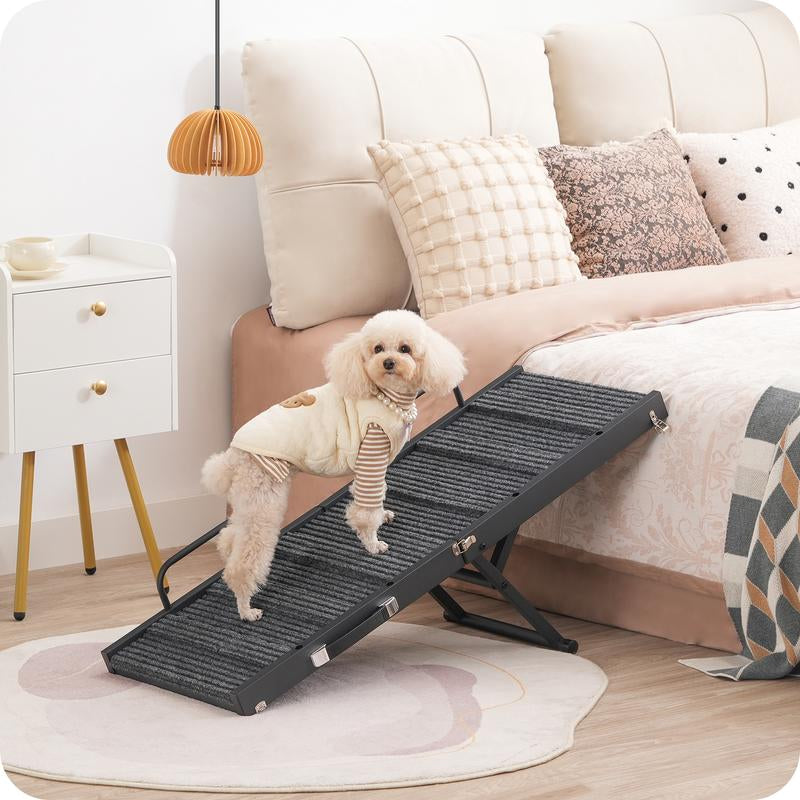 MAHANCRIS 39.8'' Long Foldable Dog Ramp for Couch & Car, 5 Adjustable Heights from 11.6" to 23.2" with Anti-Slip Mat & Safety Rails, for Dogs up to 50 Lbs