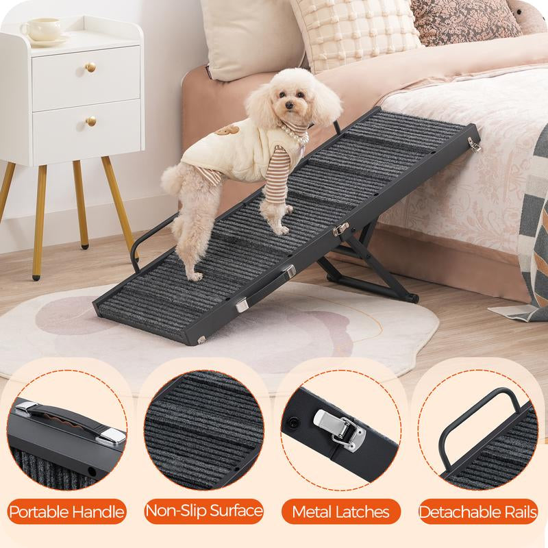 MAHANCRIS 39.8'' Long Foldable Dog Ramp for Couch & Car, 5 Adjustable Heights from 11.6" to 23.2" with Anti-Slip Mat & Safety Rails, for Dogs up to 50 Lbs