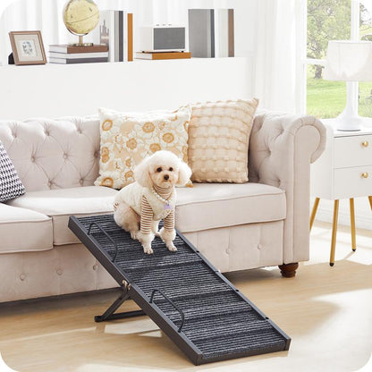 MAHANCRIS 39.8'' Long Foldable Dog Ramp for Couch & Car, 5 Adjustable Heights from 11.6" to 23.2" with Anti-Slip Mat & Safety Rails, for Dogs up to 50 Lbs