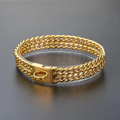 Double Row Six-Sided Polished Gold Dog Chain Stainless Steel Metal Chain Pet Dog Collar