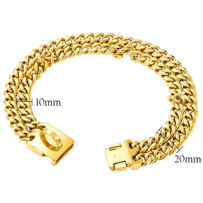Double Row Six-Sided Polished Gold Dog Chain Stainless Steel Metal Chain Pet Dog Collar